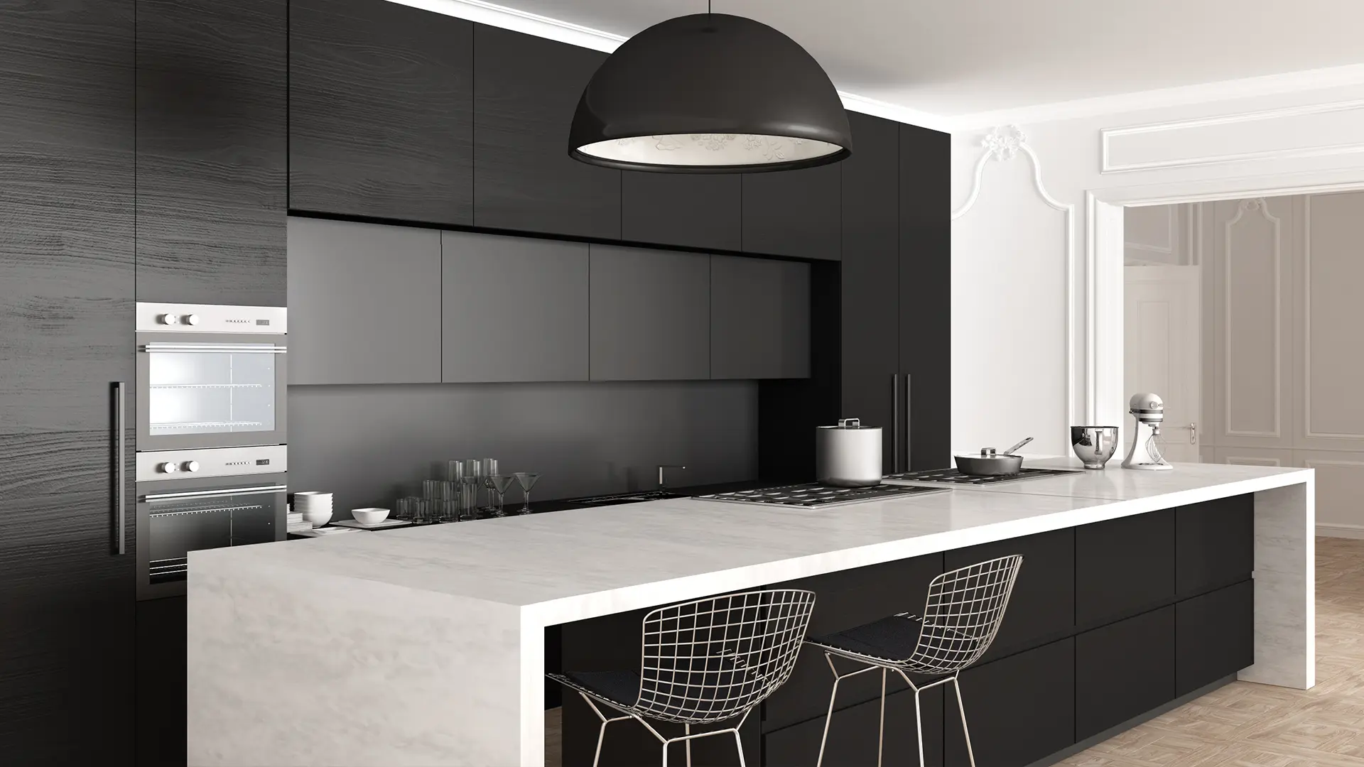 Classic kitchen, minimalistic interior design, close up